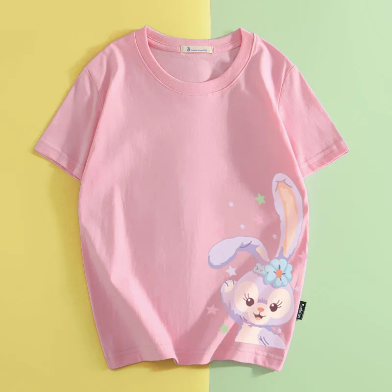 

Футболка для девочек с мультяшным Диснеем StellaLou, Новинка лета 2022, Свободный Повседневный Топ с коротким рукавом, Детская уличная одежда, хло...