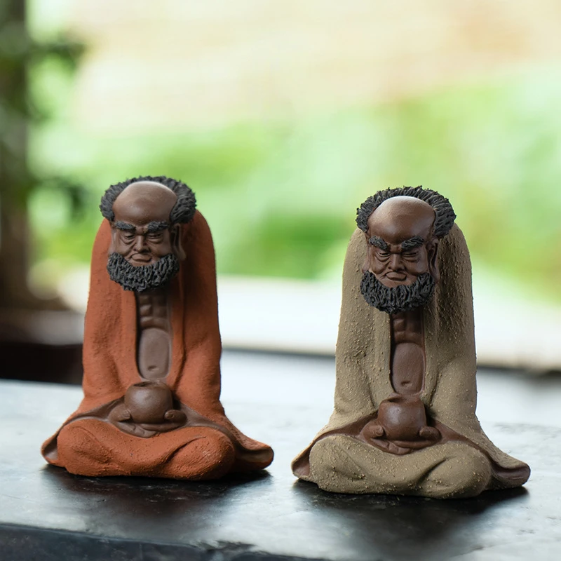 

Purple Clay tea pets Bodhidharma two-color paste Dharma sculpture Teaware ornaments tea ceremony table accessories Figurines