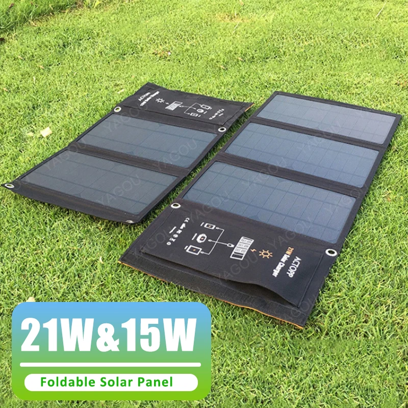 

21W&15W Foldable 5V 2A USB Solar Panel Fast Charge Portable Travel Camping Hike Outdoor Backup Charger for Phone Power Bank Home