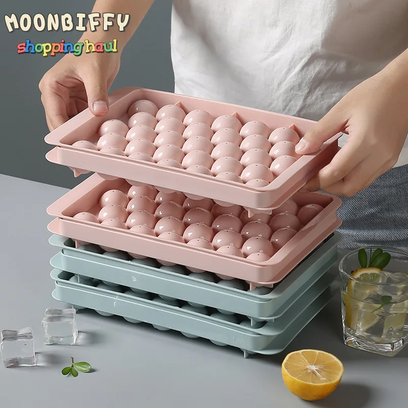 

Round Balls Ice Cube Tray With Lid Plastic Ice Cube Mold Ice Hockey Making Box Large Ice Mold Ice Box Kitchen Bar Ice Cream Tool