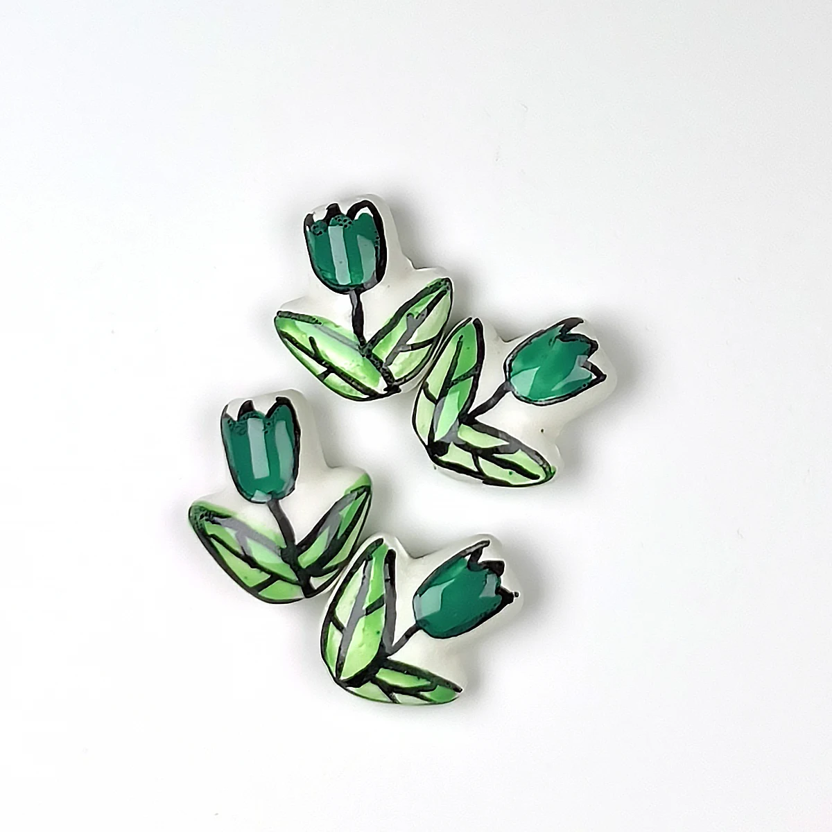 14x16 мм ручная работа зеленый роспись цветок тюльпана форма керамические бусины DIY