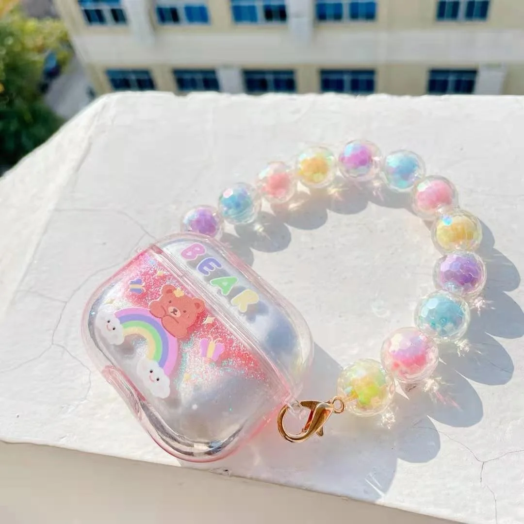 

Wireless Earphone Cover Chaging Box Earphone Accessories Bracelets Lanyard Chain Liquid Quicksand Case For Apple Airpods Pro 12