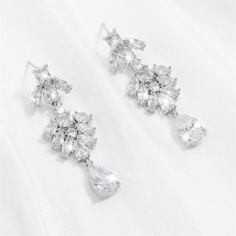 ZAKOL блестящие длинные висячие серьги с каплями воды для женщин свадебные