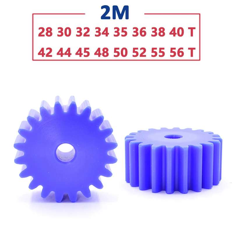 

1pc 28T-56T 2M Blue Nylon Spur Gear 28 30 32 34 35 36 38 40 42 44 45 48 50 52 55 56 Teeth Plastic Flat Cylindrical Drive Gears