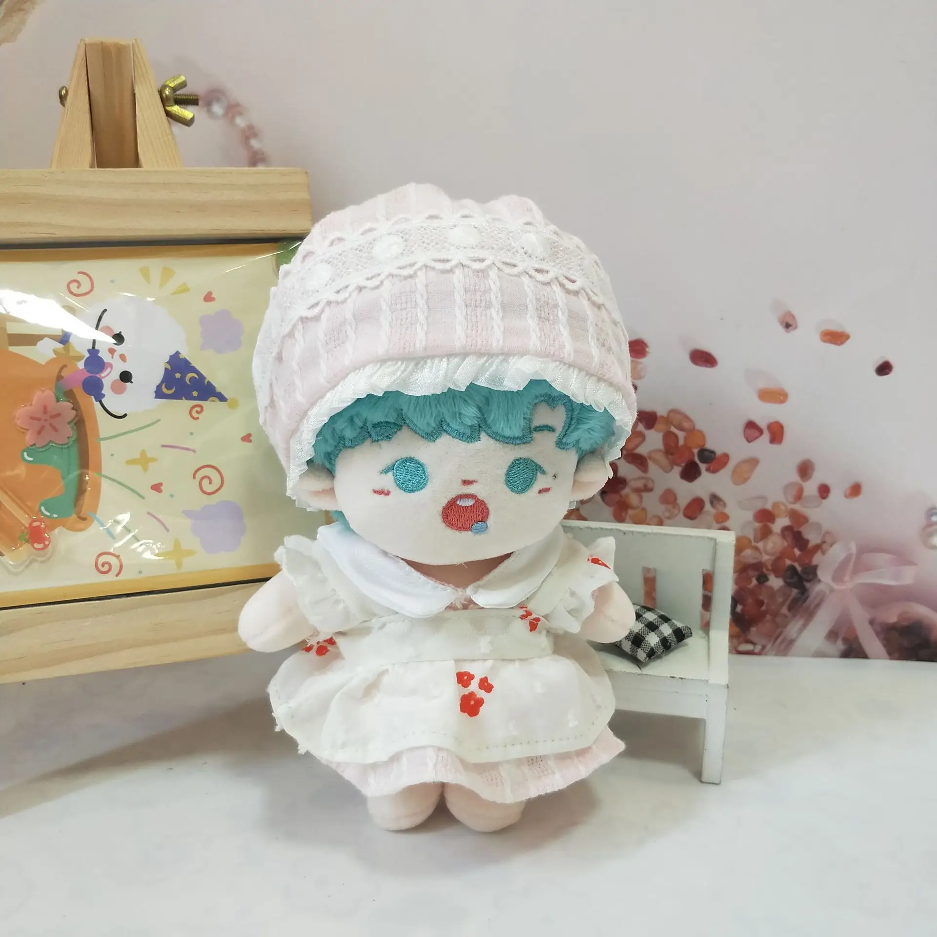 

3 шт., 20 см, плюшевая Одежда для куклы, милая одежда принцессы, комплект повязок для волос, хлопковые набивные аксессуары для кукол, наряд для куклы ручной работы