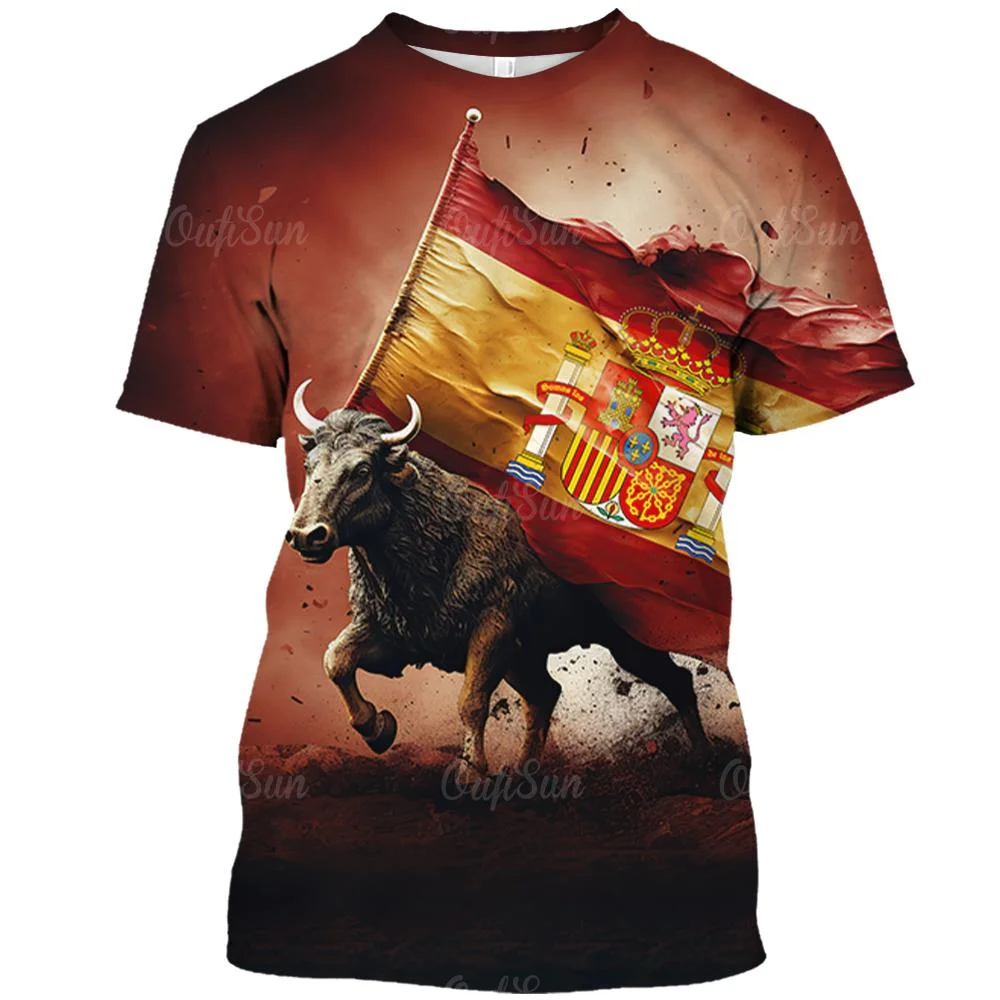 

Men's T-Shirt Spanish Bullfighting 3d Printing Men's Clothing Bullhead Pattern T-Shirt Casual Short Sleeve Oversized Men's Top