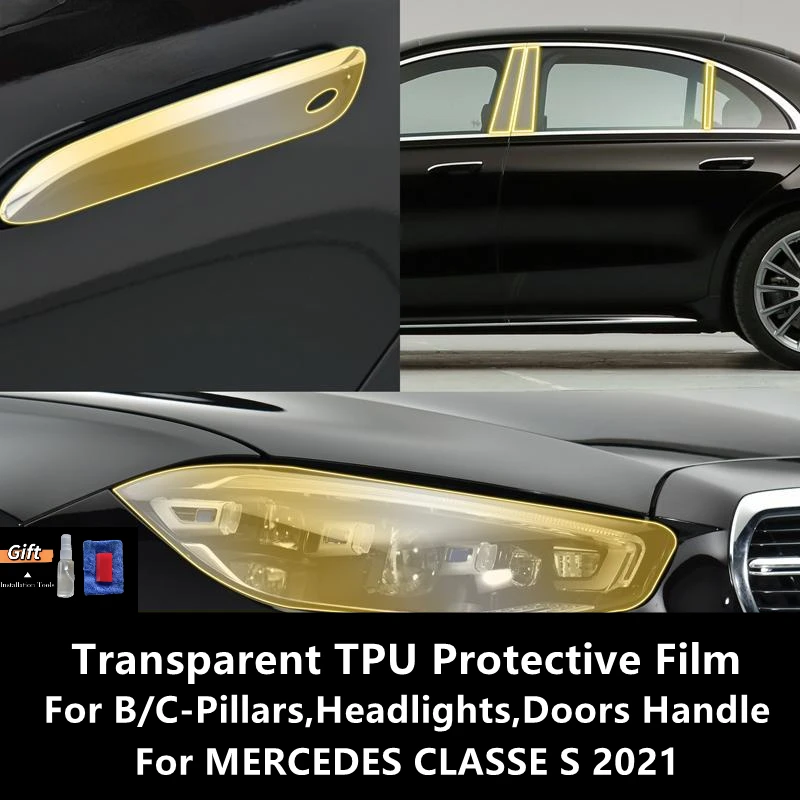 

For MERCEDES CLASSE S 2021 W223 B/C-Pillars,Headlights,Doors Handle Transparent TPU Protective Film Anti-scratch Repair Film
