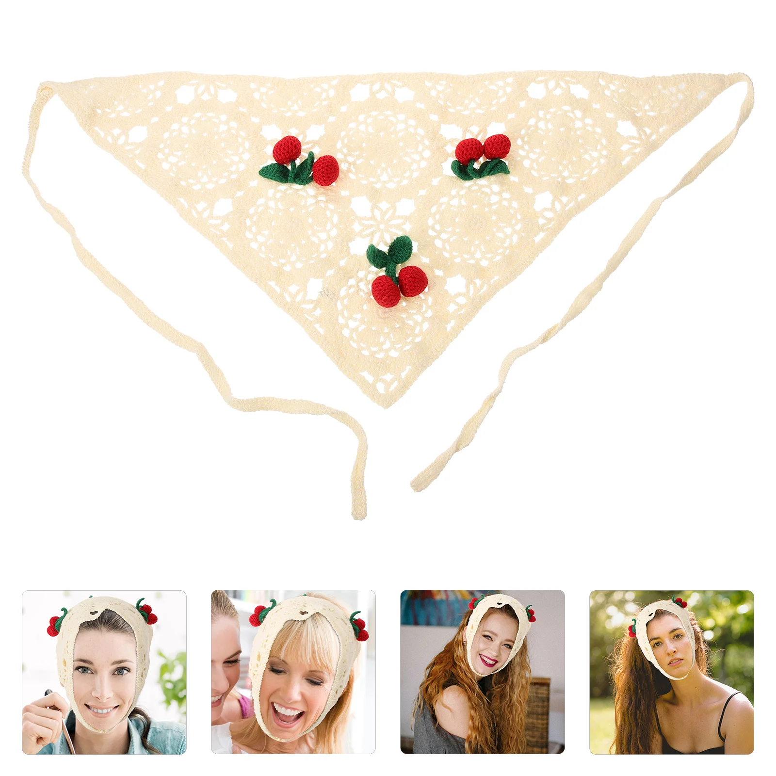 

Knitted Headband Cherry Hair Accessories Headscarf Towel Crochet Bandana Girl Cotton Miss Needle