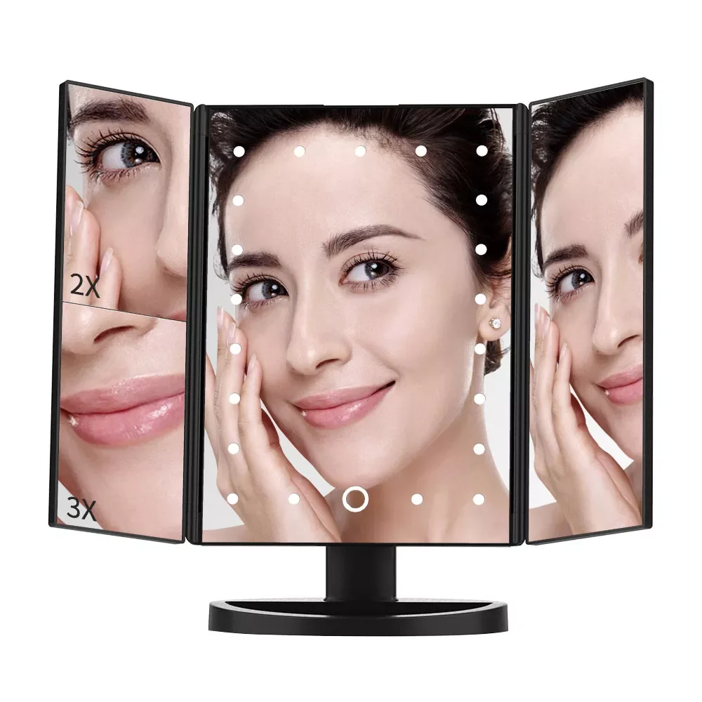 

Складное зеркало для макияжа, настольная лампа с увеличительным стеклом и сенсорным экраном, 22 светодиодный, увеличение 1X/2X/3X