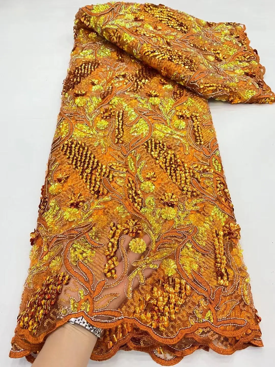 

Orange African Lace Fabric French Tulle Net Material Luxury Nigerian Wedding Embroidery Mesh Cloth Tul Bordado For Dress PN15