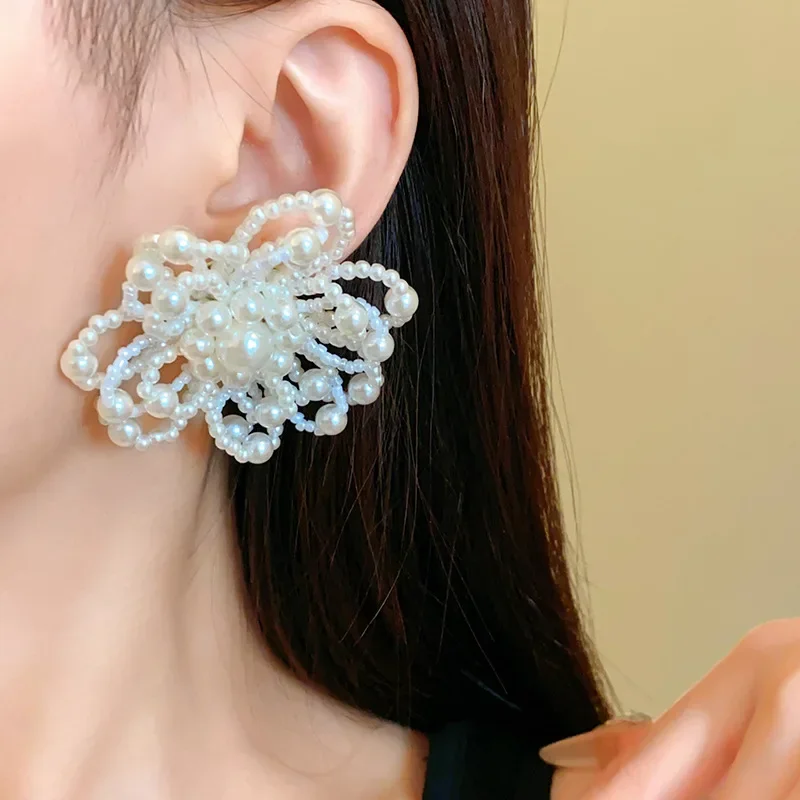 Серьги Draweye с жемчугом и цветами для женщин милые корейские модные ювелирные