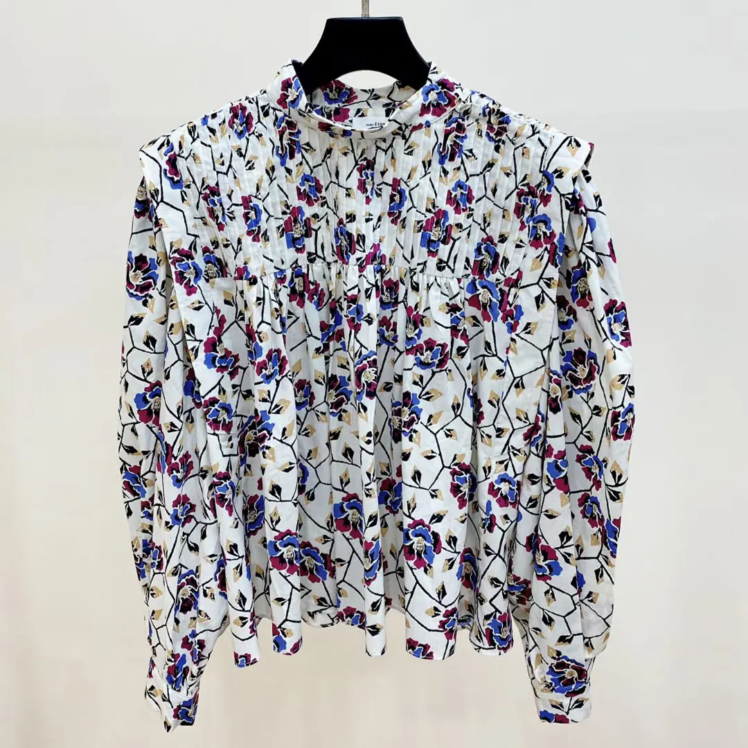 

Vintage floral print Women blouse 2022 new Long Sleeve o-neck Fashion loose Lady shirt tops