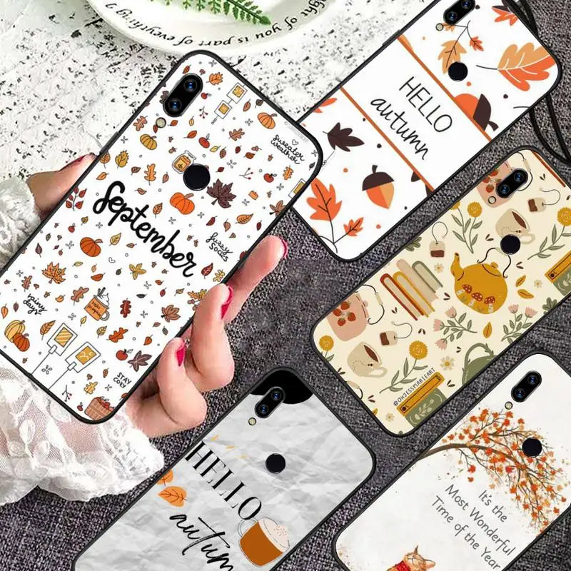 

Happy Autumn Maple leaf Pumpkin Cat fall Phone Case For Xiaomi Redmi note 7 8 9 11 i t s 10 A poco f3 x3 E pro lite