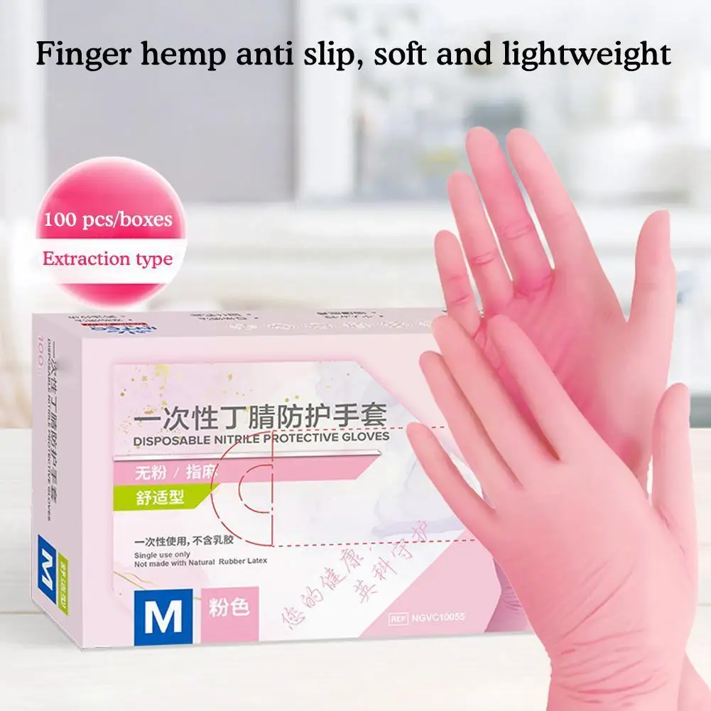

100Pack Pink Gloves Disposable Nitrile Powder Latex Cleaning Kitchen Free Salon Non-Sterile Food Beauty Gloves Household Gl V6J9