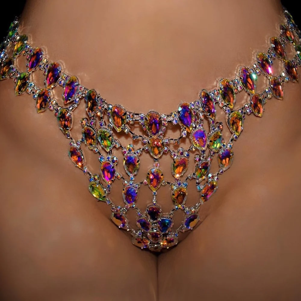 

Stonefans Sexy Rhinestone Body Chain Bikinis Jewelry for Women Festival Exaggerated Colorful Crystal Thong Panties Party Gift