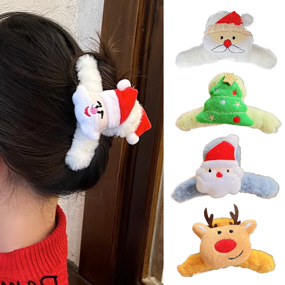 

Christmas Plush Hair Clip Santa Claus Cute Hair Claws Crab Clamps Autumn Winter Hairpin Barrette Fashion Women Hair Accessories