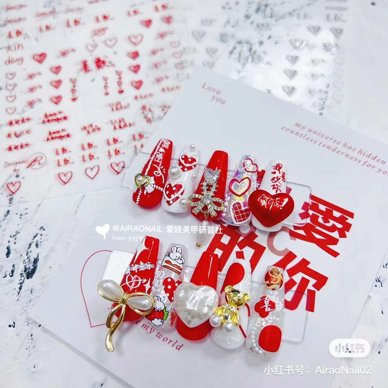 

Nailart Sticker Romantic Love Heart 3D Decals Angel Decor Designer Nail Stickers Sliders for Nails Foils Transfer Manicure