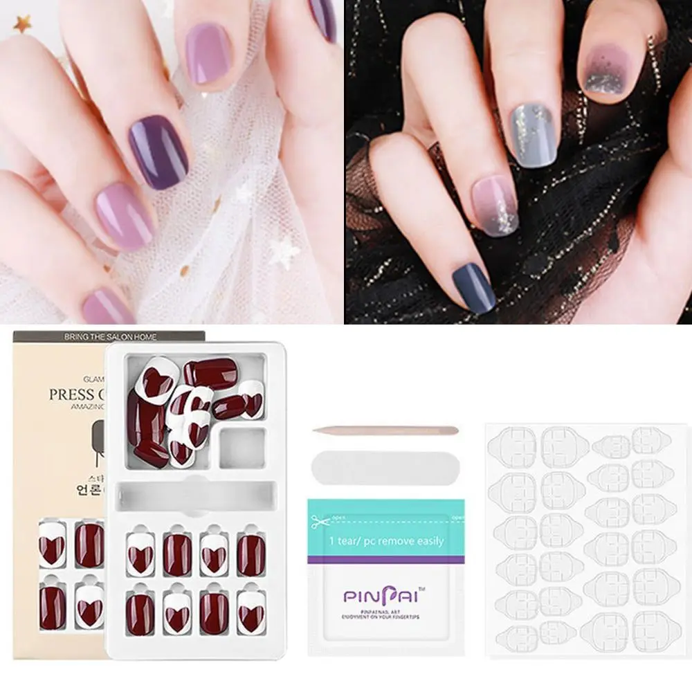

24pcs Wavy Lines Sequins Press On Nails Nails Tips French Short Nails Full Cover False Nail Fake Nail