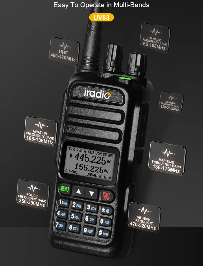 iradio UV-83  Walkie Talkie WALKI TALKI  baofeng Quad-band High Power CB Radio Vhf Uhf CB Ham Radio Upgraded of UV-82 Radio4.5