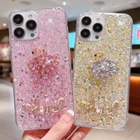 glitter beautiful swan phone case for iphone 13 12 mini 11 pro xs max xr 6 6s 7 8 plus x soft silicone tpu protection back cover