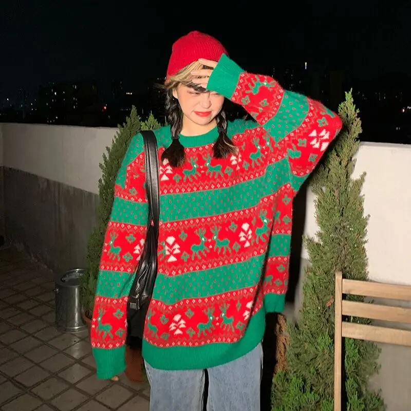 

Женские пуловеры в стиле ретро, зима 2022, кашемировые Рождественские свитера, Модные свободные Джемперы в Корейском стиле с длинным рукавом ...