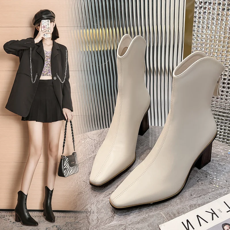 Fashion High Heel Short Boots Women Autumn and Winter Pointed Toe Women's Boots 2022 New Chesil Boots Women High Heels Zapatos