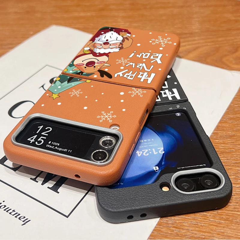 Для Samsung Galaxy Z Flip 6 5 4 3 Чехол с текстурой кожи Мягкий силиконовый чехол Санта-Клауса
