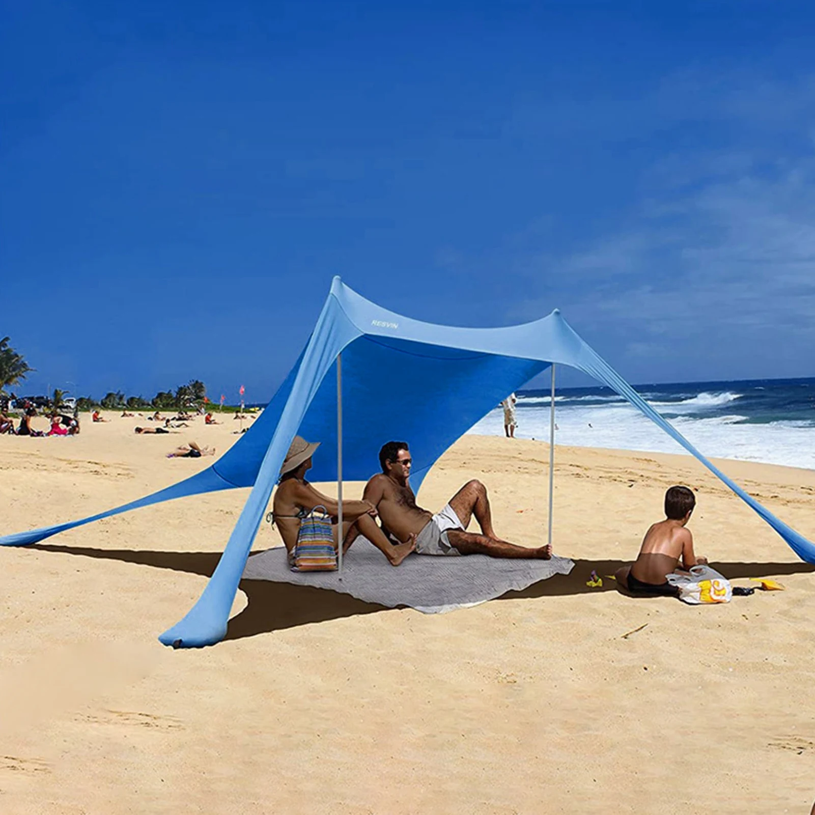 

Beach Sunshade Tent Camping Beach Awning Shade Windproof Sun Shelter Portable Family Tent With 2 Aluminum Poles 1 Carrying Bag
