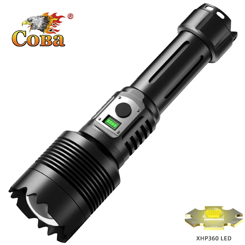 Coba 5000 Lumens Super Bright XHP360 LED Flashlight Rechargeable Zoom Lantern 5 Modes for Camping Hiking Hunting Fishing