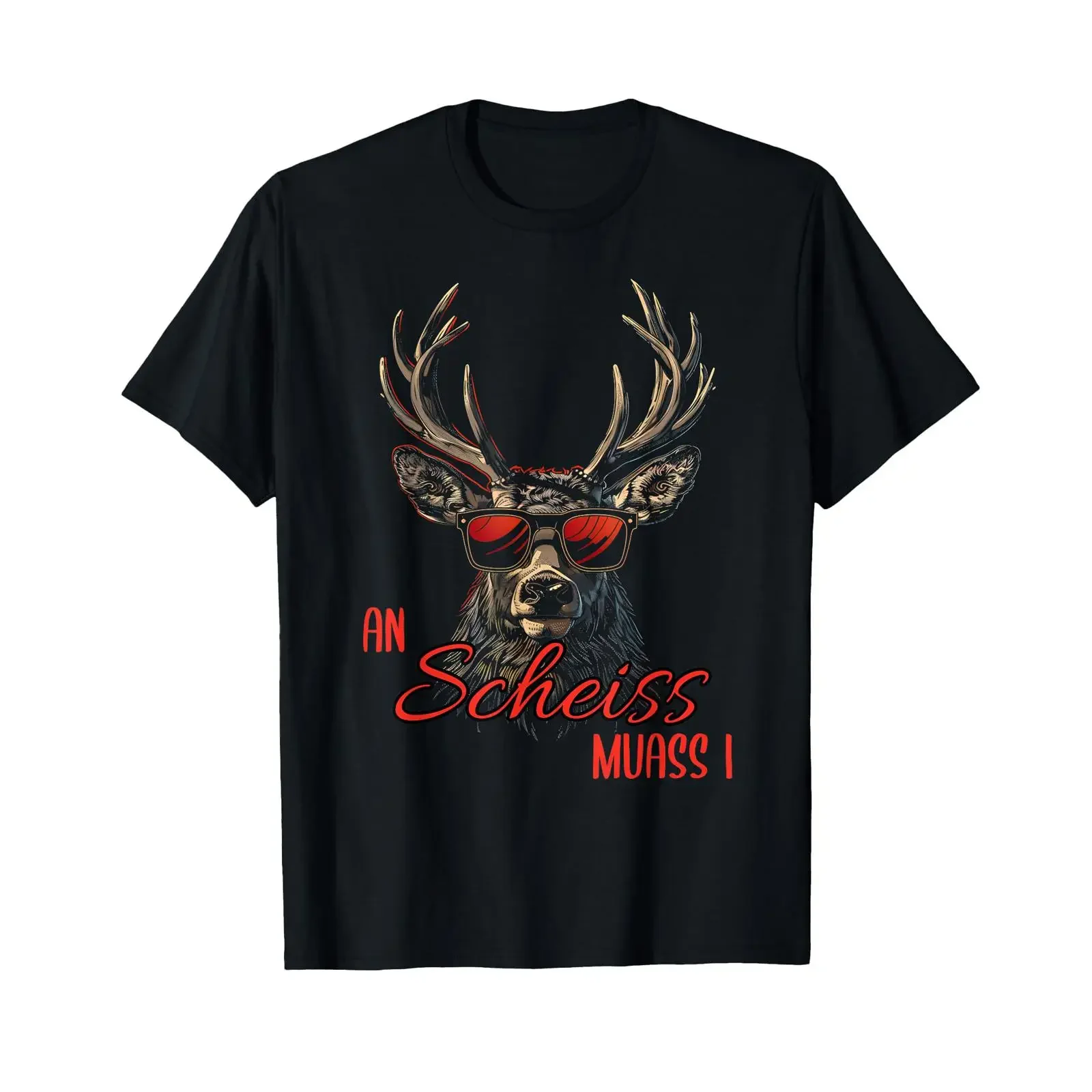 Фото Винтажная футболка An Scheiss Muass I Ersatz Dirndl Hirsch Geweih Trachtenshirt с эффектом потертости, стильная, универсальная, уличная одежда, унисекс №1