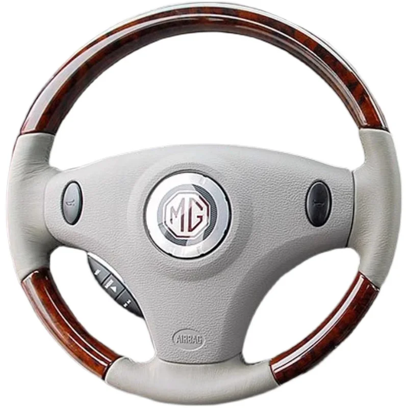 

Steering Wheel Cover For MG Old MG7 Hand sewn Peach wood grain light gray leather car interior accessories
