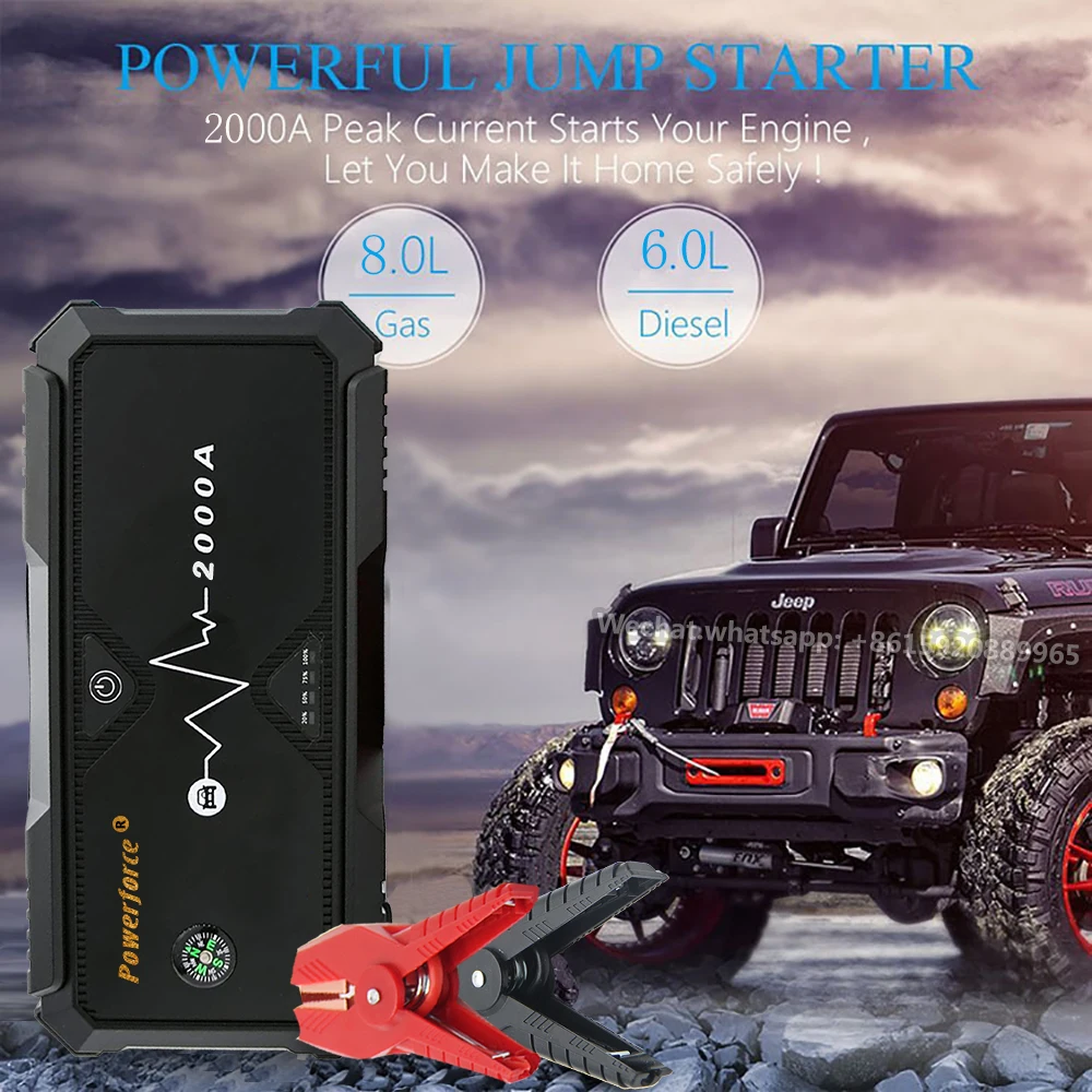 $71.98 POWERFORCE 12V Booster 28000mAh Mobile Power Bank Peak 4000A Jump Starter 1000a 2000a 3000a EC8 terminal clip