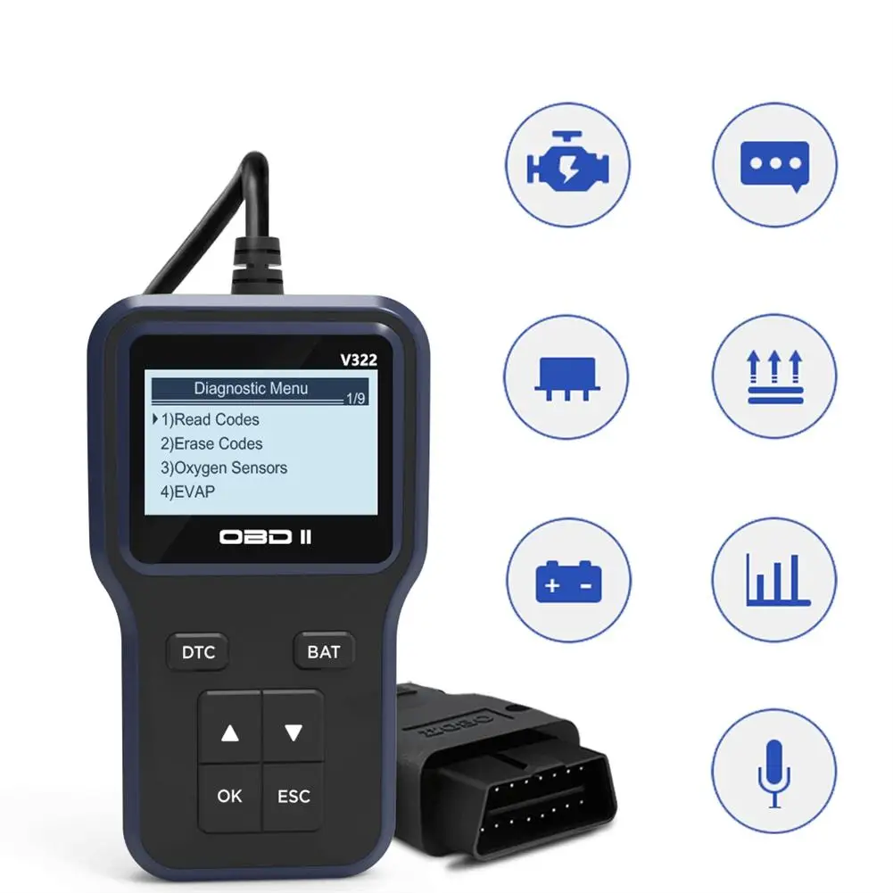 

NEW V322 Code Reader Lcd Display Obd Handheld Multilingual Fault Detector Car Diagnostic Tools With Backlight