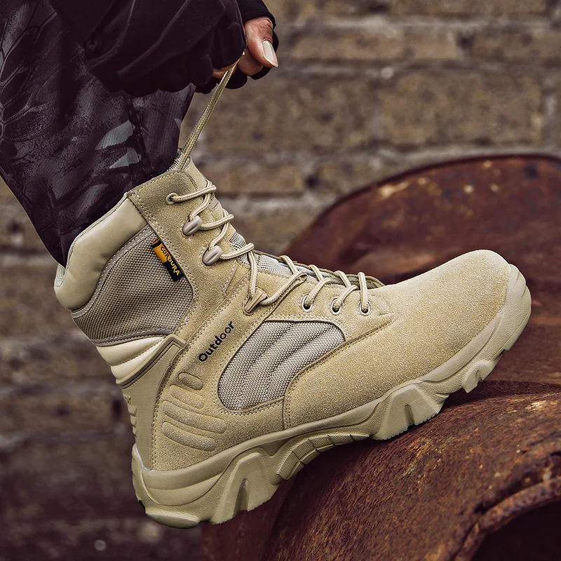 HIKEUP Men Waterproof Hiking Shoes Breathable Tactical Combat Army Boots Outdoor Climbing Shoes Non-slip Men's Trekking Sneaker