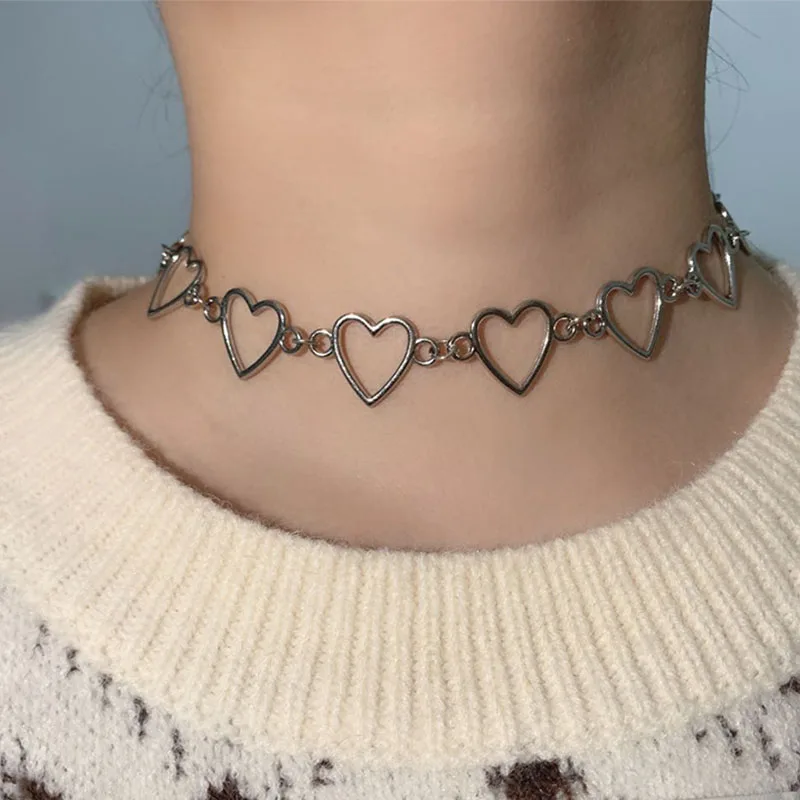 

Простое Ожерелье-цепочка для шеи в форме сердца, модная цепочка до ключиц, Женский ошейник, ювелирные изделия, крупные ожерелья