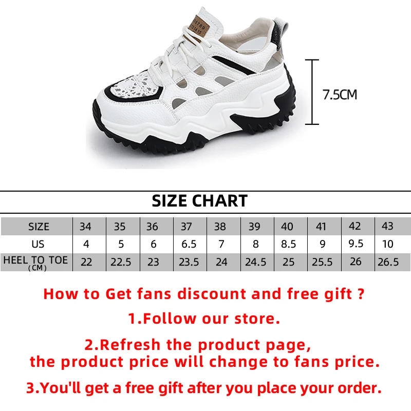 7.5CM Genuine Leather Air Mesh Comfy High Brand Hollow Strap Design Breathable Chunky Sneaker Spring Summer Platform Wedge Shoes