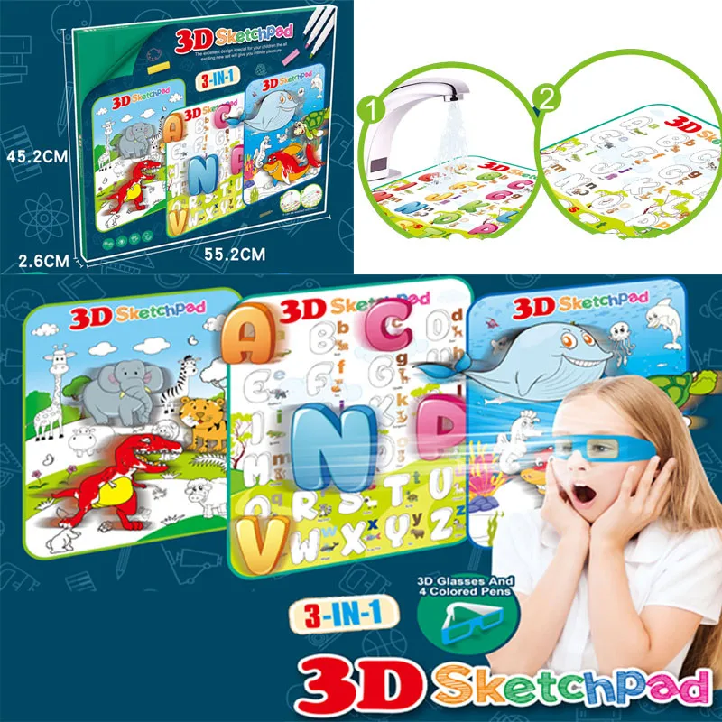

Kids Colorful 3D Board Painting English Animal Magnetic Graffiti Board Drawing Preschool Educational Toys Writing Board Gifts