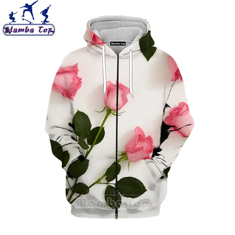 

Mamba Top Men's Clothing Cherry Blossoms Zip Hoodies Women Flower Rose Jackets Long Sleeve Tee Hooded Shirt 3D Print Coat Blouse