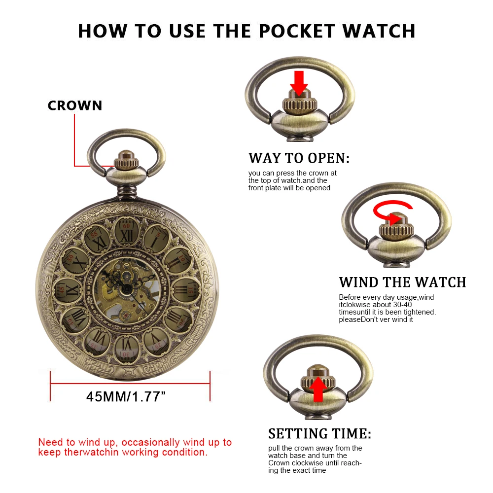 Women's Pocket Watch Vintage Hollow Roman Digital Display Mechanical Movement Pocket Fob Watches With Chain Unisex Gift
