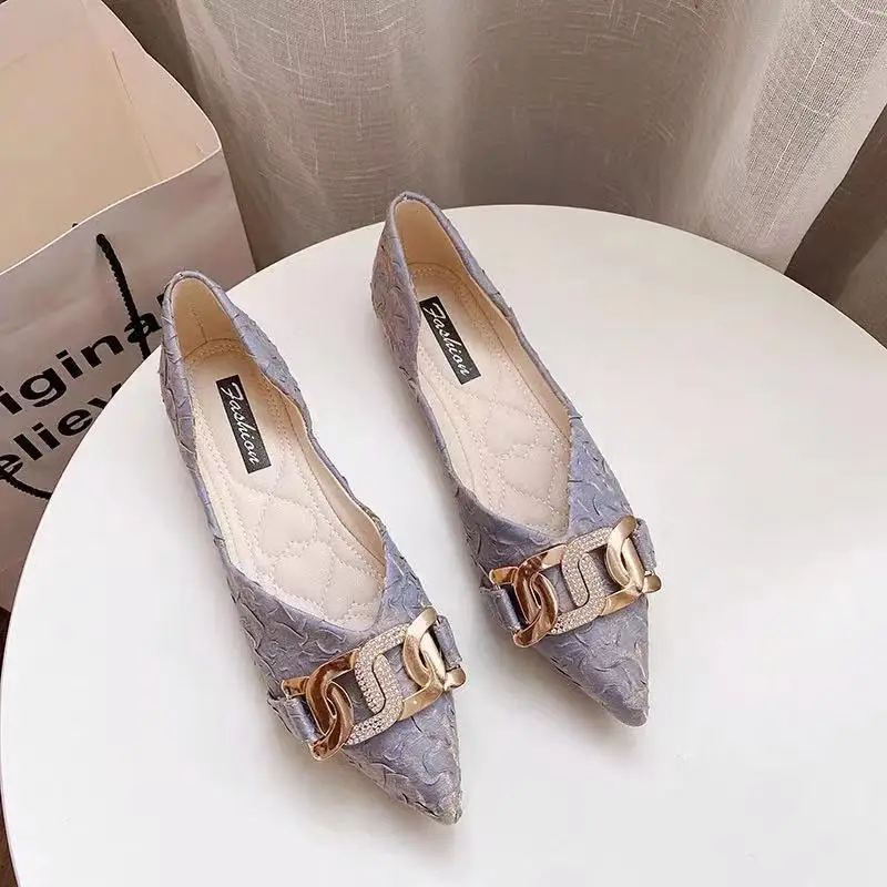 

2022 New Rhinestone Gentle Wind Flat-bottomed Pointed Shoes Women's Summer Fold Online Celebrity Shallow One Pedal Peas Shoes
