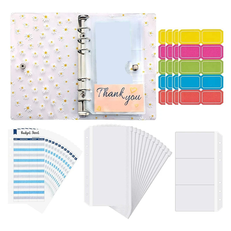 

A6 Binder PVC Notebook Cover, Binder Budget Envelope System Budget Planner,Binder Pockets,Budget Sheets,Labels