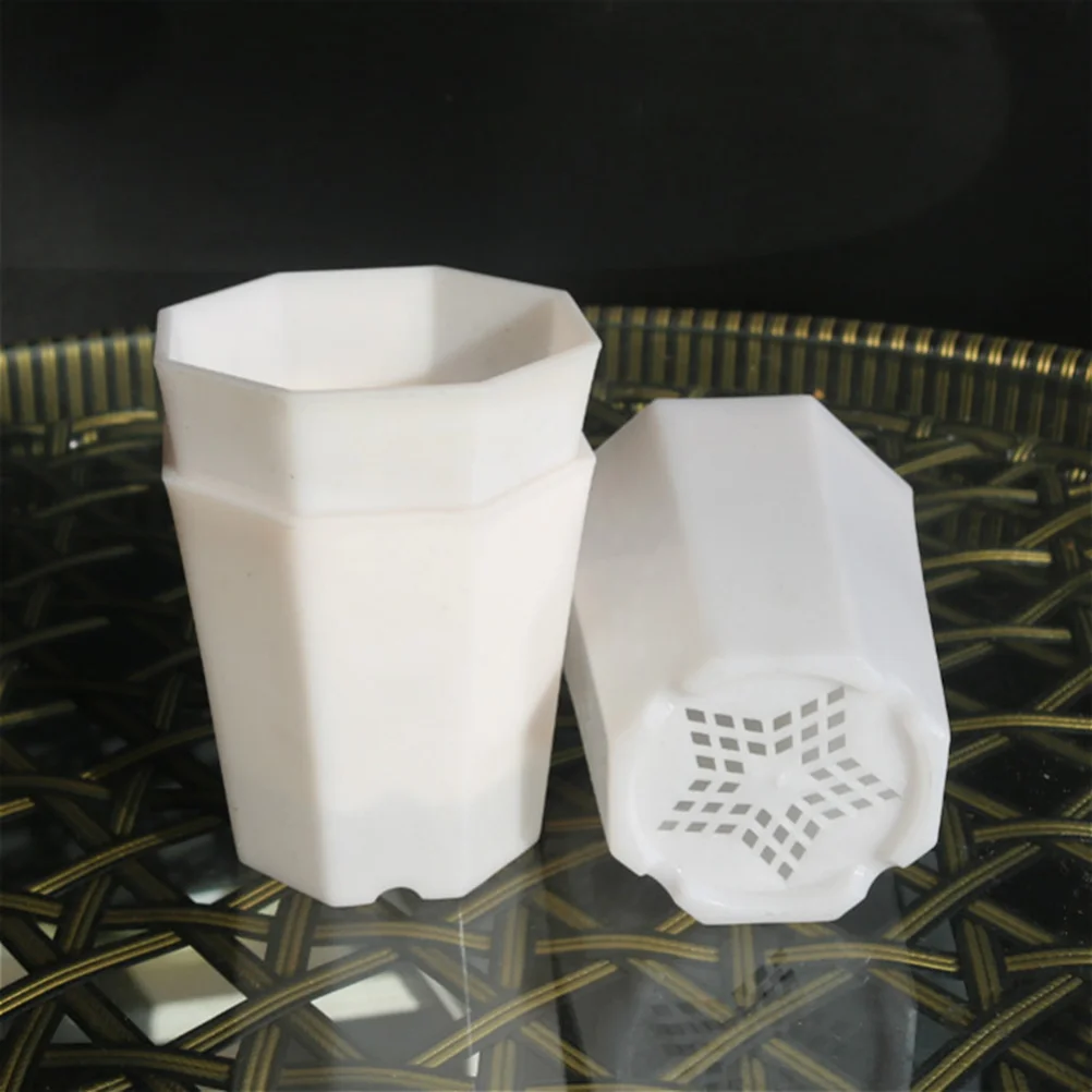 

10 Pcs Simple Versatile Octagonal Pot Succulent Plant Pot Imitation Ceramic Small Flower Pot for Living Room Balcony (White)