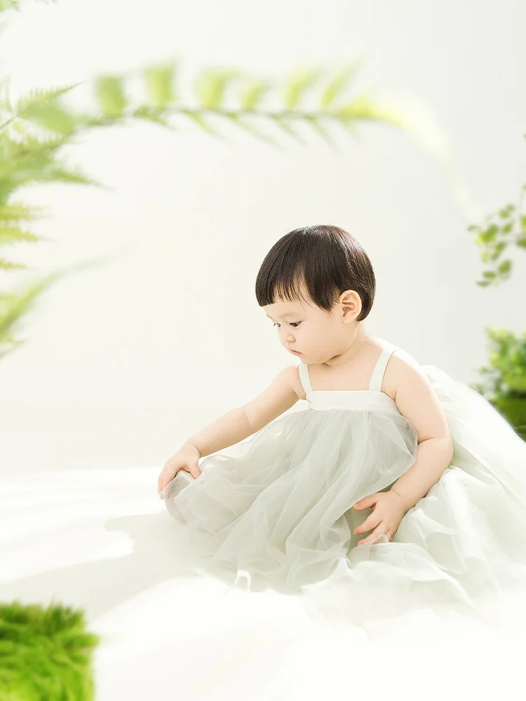 Платье для девочек платье фотосъемки зеленая сетка пушистые подтяжки юбка