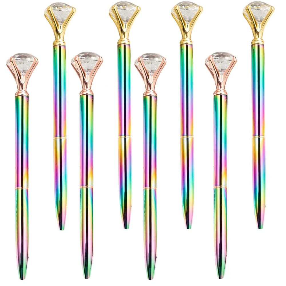 50 Pcs Big Crystal Diamond Rainbow Metal Ballpoint Pens Office Supplies Christmas Bridesmaid Wedding Birthday Gifts Custom Logo