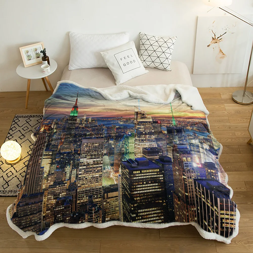 

Modern City Landscape Winter Wool Plush Throw Blanket Adult Kid Thick Travel Office Sherpa Fleece Blankets Sofa Bed Bedspread