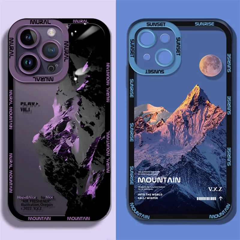

INS Фиолетовый Синий закат снег горы чехол для телефона iPhone 14 13 12 11 Pro Max XR X XS природный пейзаж противоударный чехол-бампер