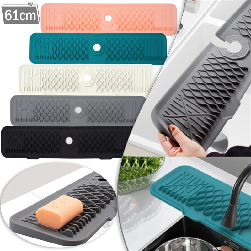 

Silicone Kitchen Faucet Mat Foldable Sink Sponge Drain Rack Sink Mat Faucet Splash Catcher Bathroom Countertop Splash Pad