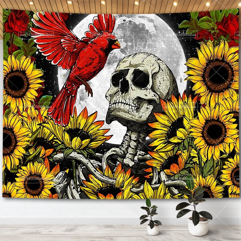 

Skull Sunflower Tapestry Room Decor Aesthetic Moon Roses Jungle Tapestrys For Bedroom Home Decoration Art Tapestries Farbic