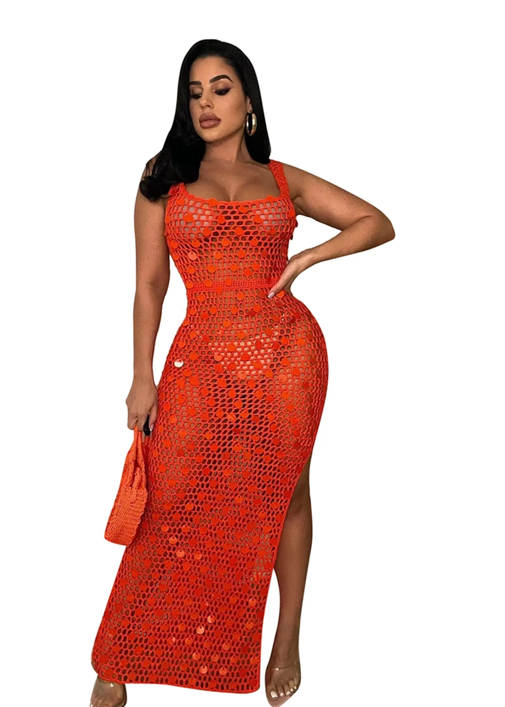 

DEARIRIS Women's Sexy Cutout Hand-knitted Sequin Backless Beach Dress
