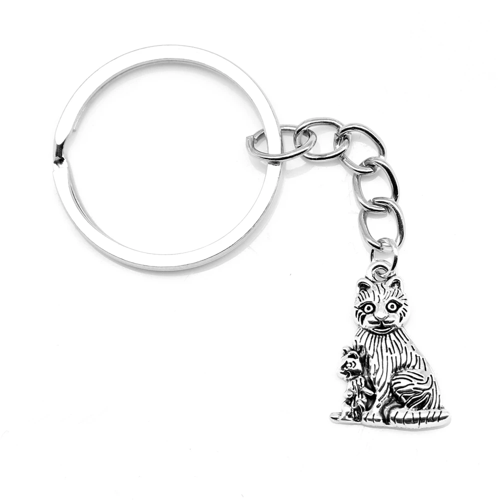 

1pcs Antique Silver Color 15x21mm Cat Keychain Handmade Jewerly Diy